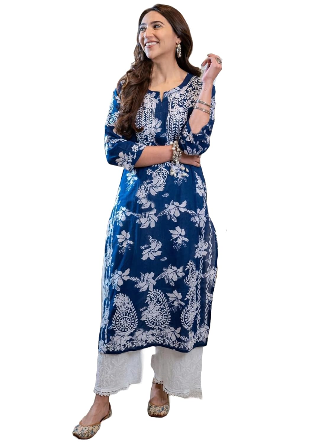 GoSriKi Women’s Rayon Blend Chikankari Embroidered Straight Kurta