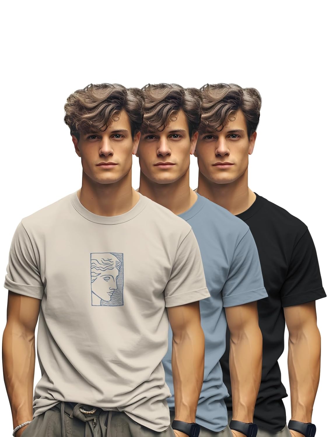 BULLMER Trendy Printed Cotton Blend Crew Neck/Round Neck Half Sleeve Tshirt for Men – Pack of 3