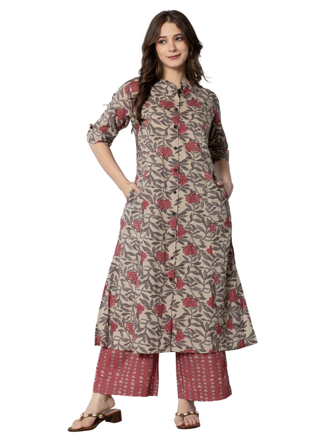 rytras Women’s Cotton Printed A-Line Kurta with Palazzo Pant Set