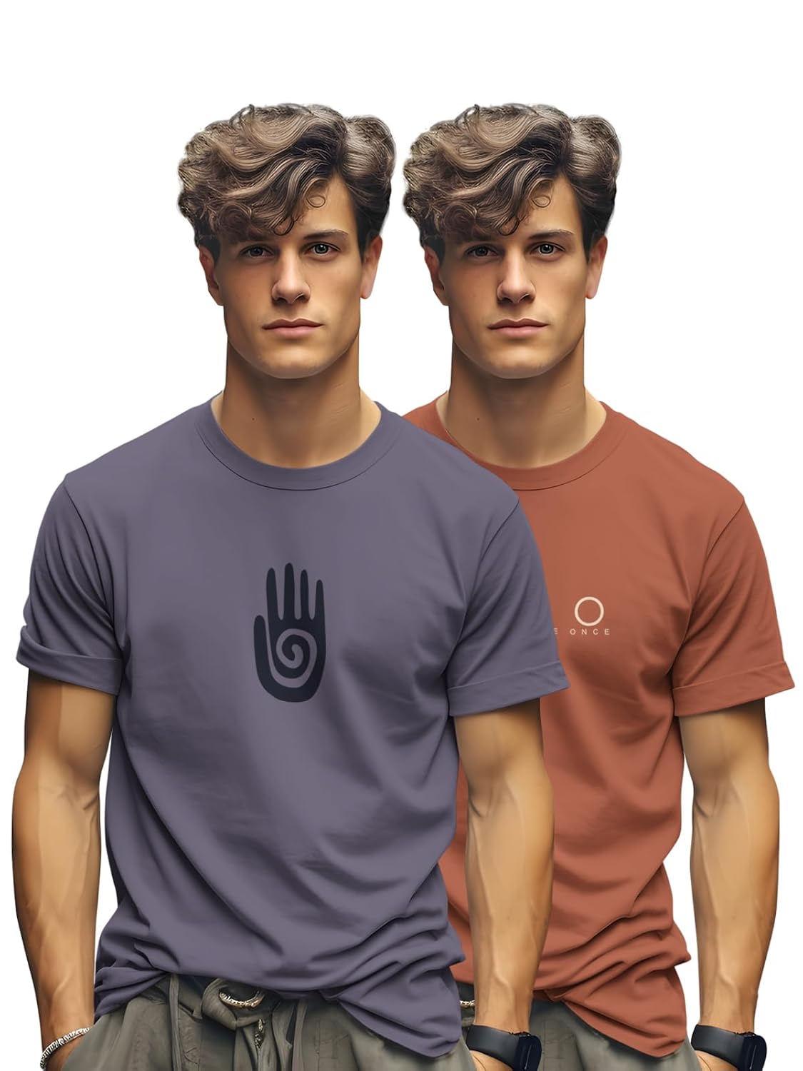 BULLMER Trendy Printed Cotton Blend Crew Neck/Round Neck Half Sleeve…