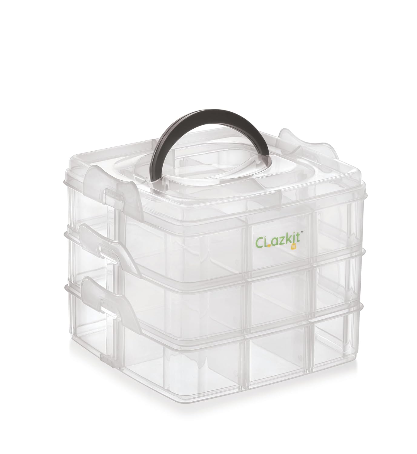 Clazkit Jewellery Organisers Plastic 3 layer 18 Grid Square Portable…