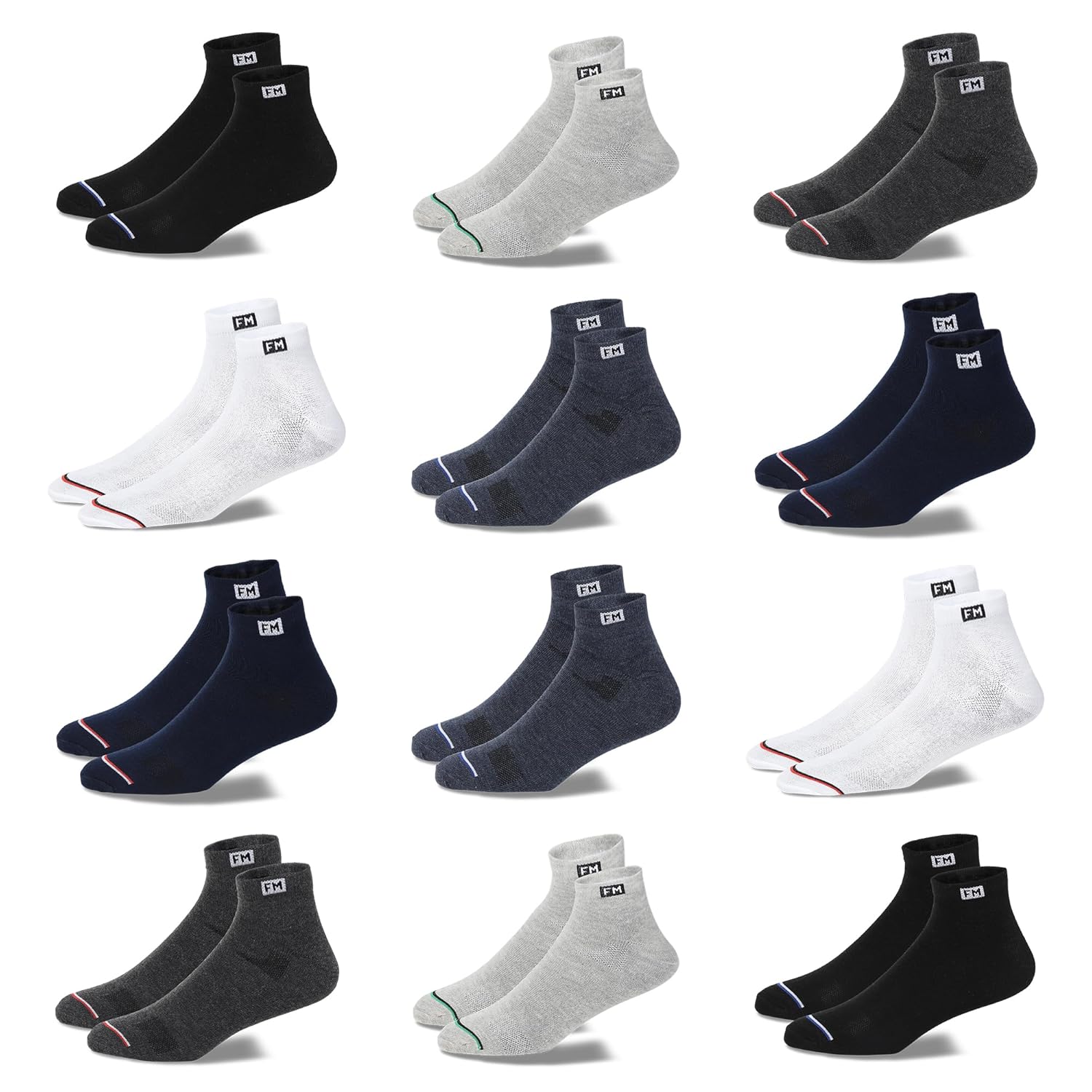 Fitness Mantra 12 Pairs Sports Ankle Cotton Socks | Free Size| Breathable|…