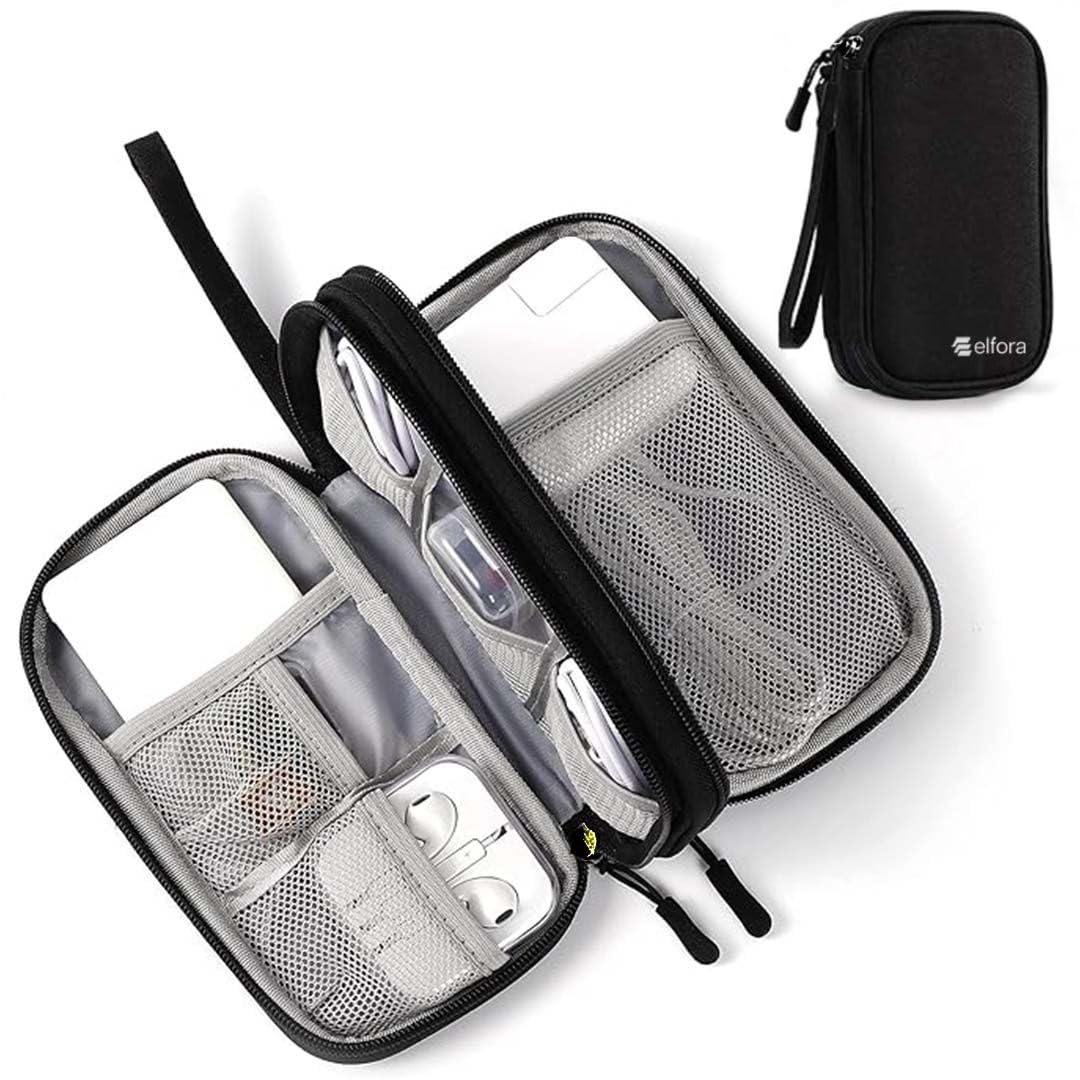 Elfora Cable Organizer Pouch | Travel Organiser Bag | Double Layer Storage…