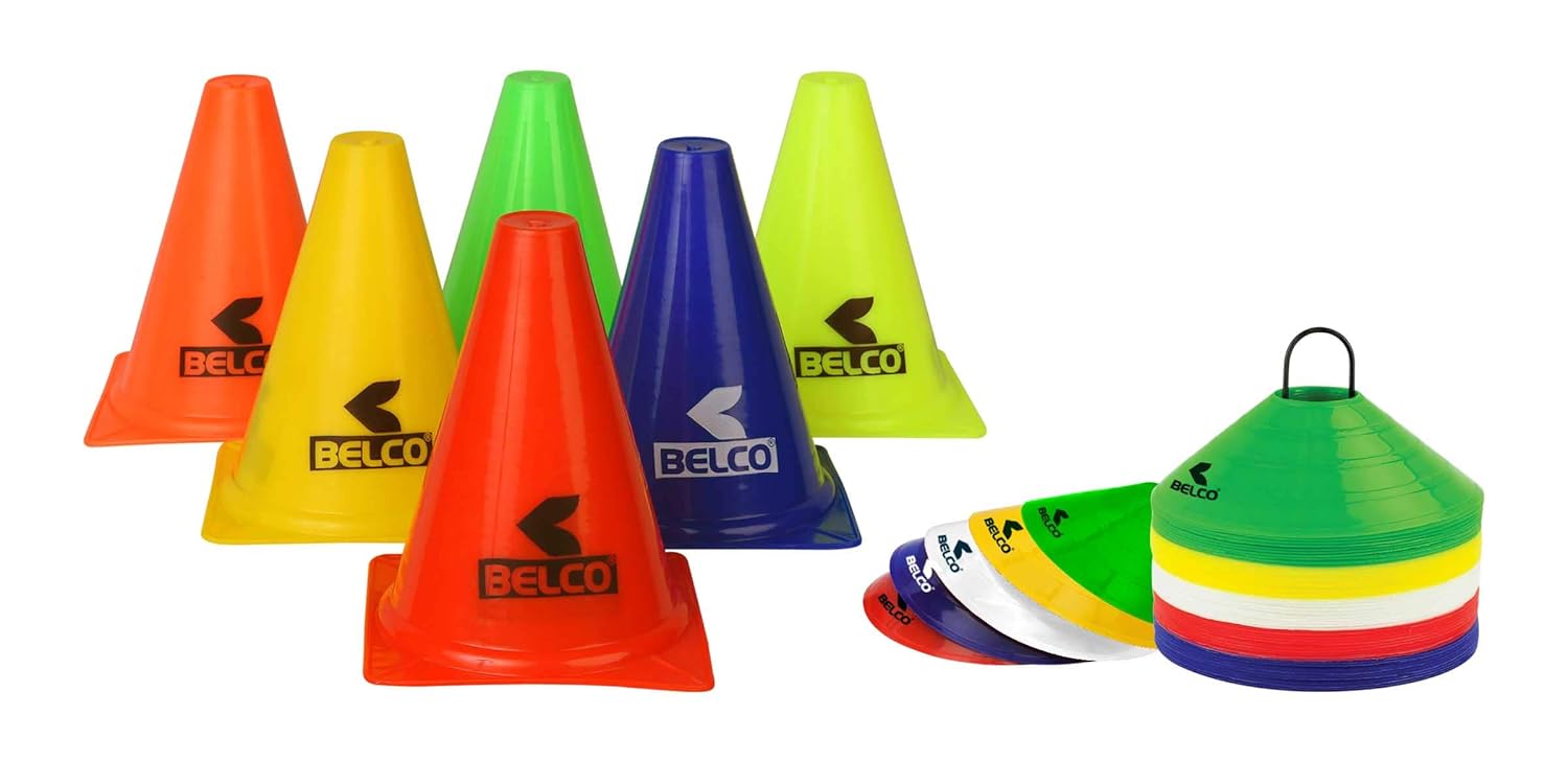 BELCO SPORTS 6 Inch PVC Cones Pack 6, 20 Space Markers Agility Combos...